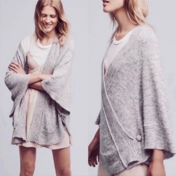 Anthropologie Knitted & Knotted Celia Oversized Wrap Cardigan Sweater Small Gray - Picture 1 of 9